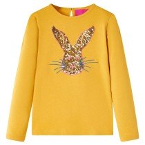 Kids' T-shirt with Long Sleeves Rabbit Print Ochre 92