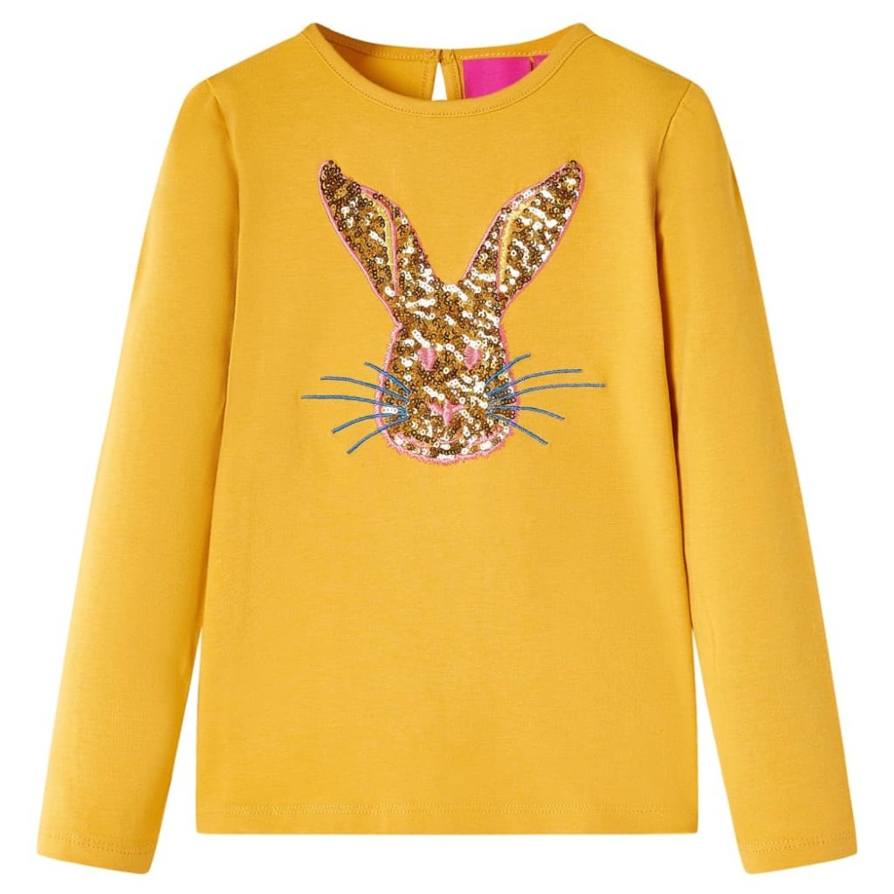 Kids' T-shirt with Long Sleeves Rabbit Print Ochre 92