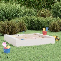 Sandbox with Seats Black Square Solid Wood Pine