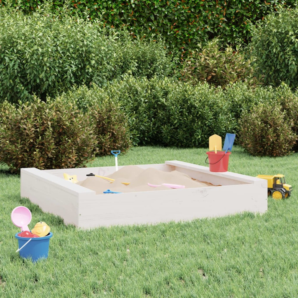 Sandbox with Seats Black Square Solid Wood Pine