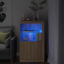 Beistellschrank mit LED-Leuchten Schwarz Holzwerkstoff