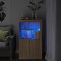 Side Cabinet with LED Lights Brown Oak Engineered Wood