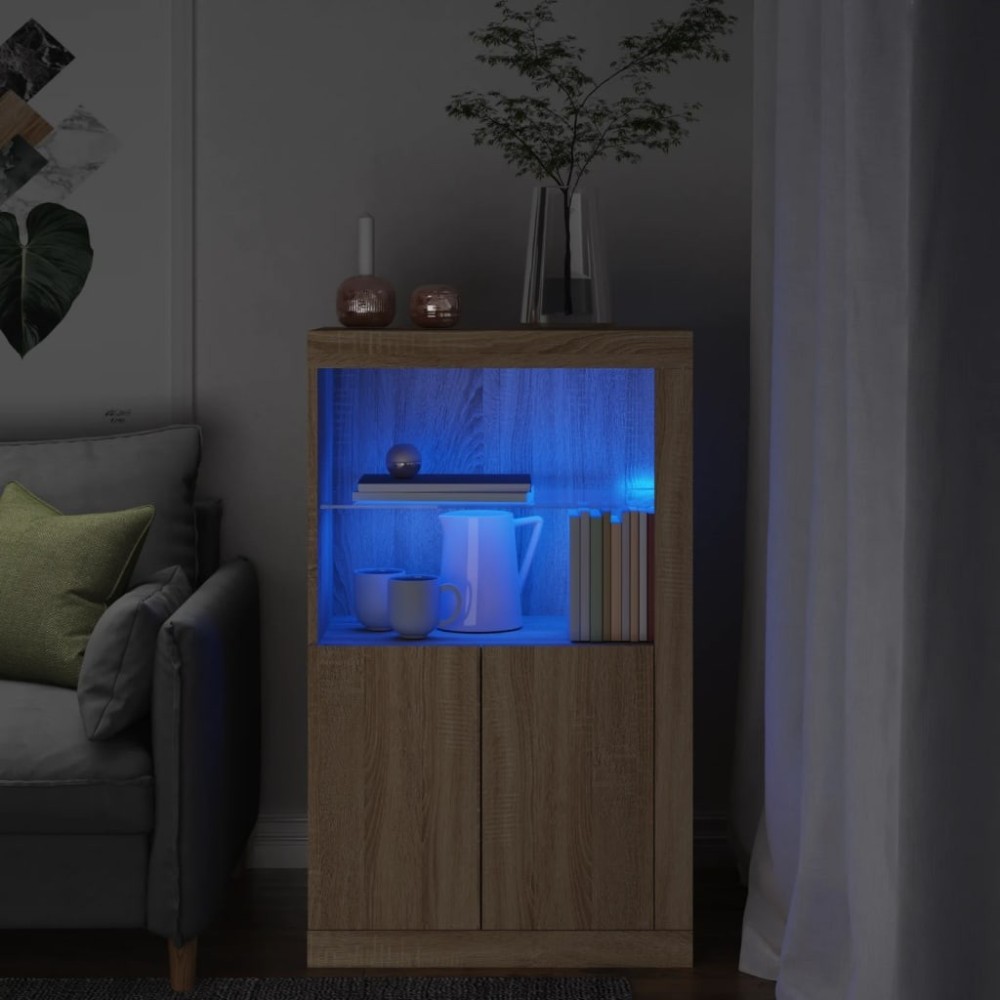 Beistellschrank mit LED-Leuchten Schwarz Holzwerkstoff