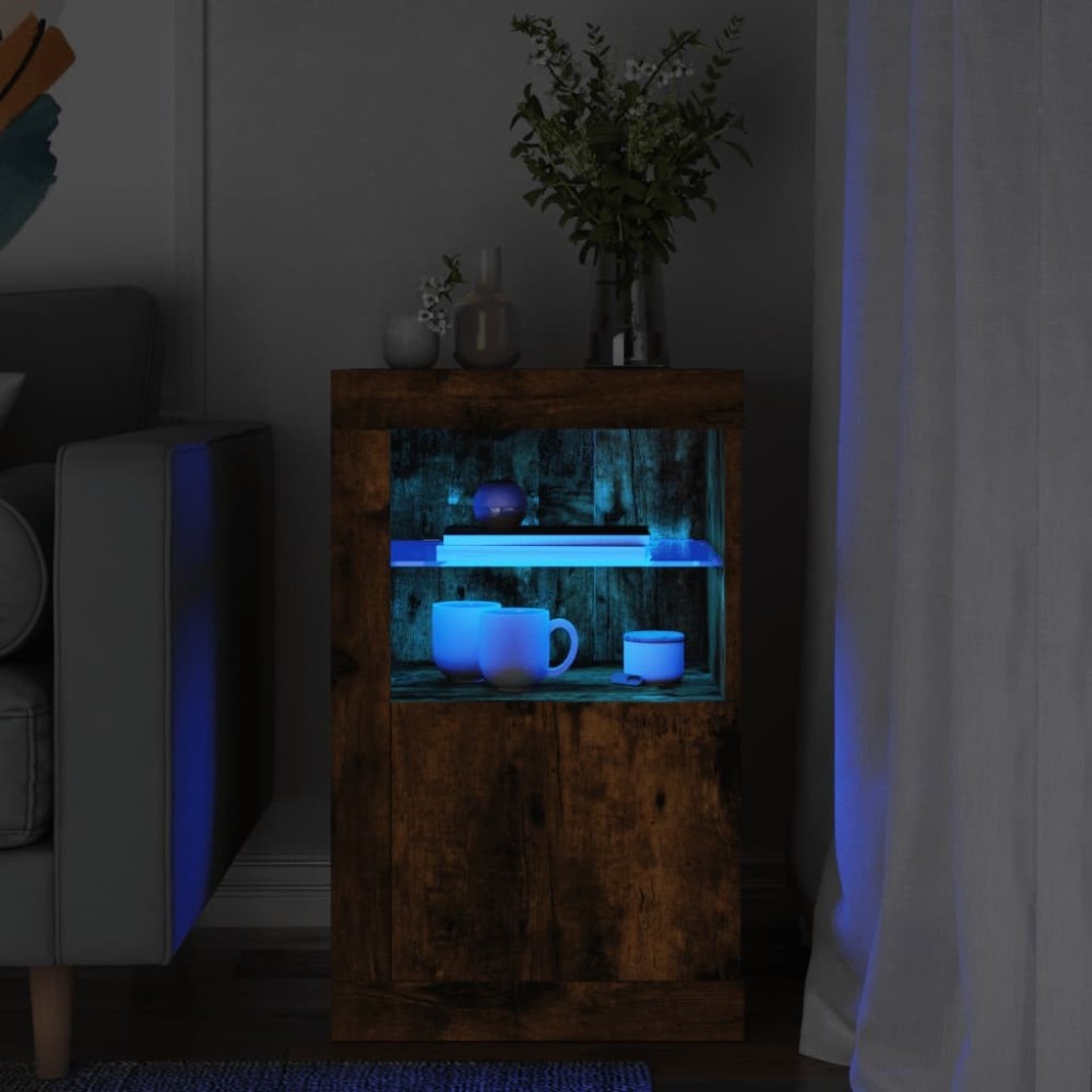 Beistellschrank mit LED-Leuchten Weiß Holzwerkstoff