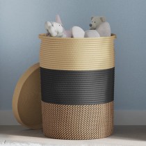 Storage Basket with Lid Brown and White Ã˜37x50 cm Cotton