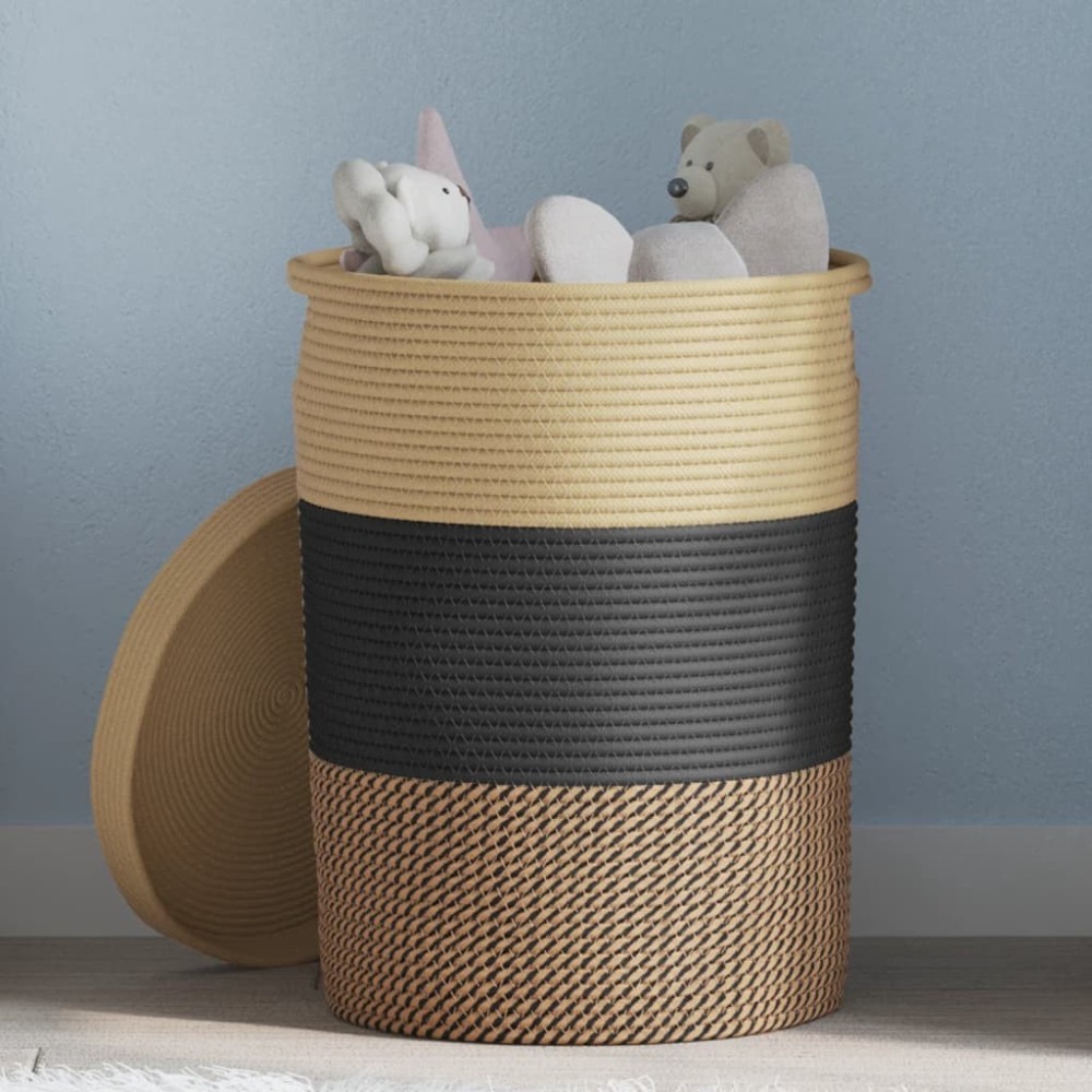 Storage Basket with Lid Brown and White Ø37x50 cm Cotton