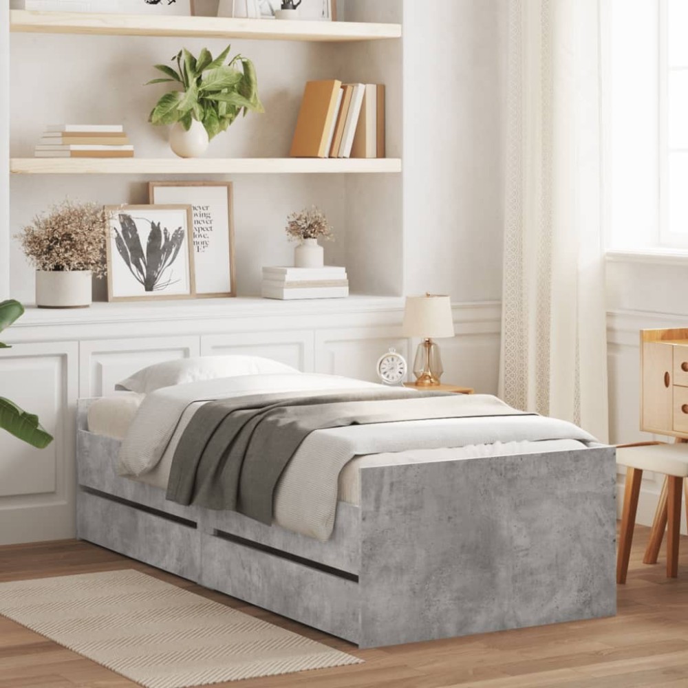 Bed Frame with Drawers Brown Oak 90x200 cm