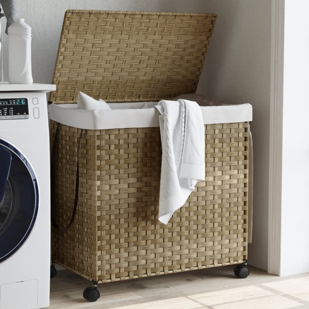 Wäschekorb mit Rollen Grau 60x35x60,5 cm Rattan