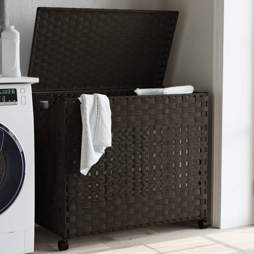 Laundry Basket with Wheels White 66x35x60 cm Rattan