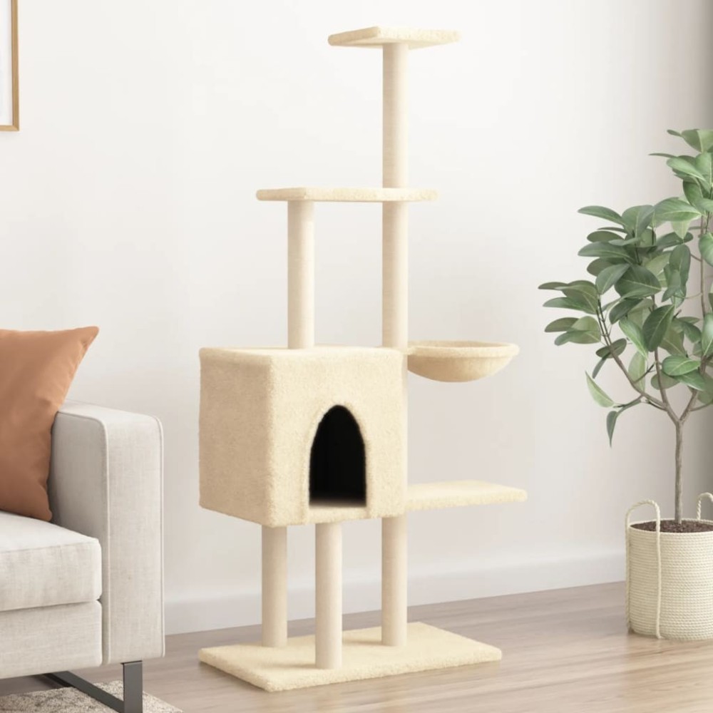 Cat Tree with Sisal Scratching Posts Light Grey 145 cm