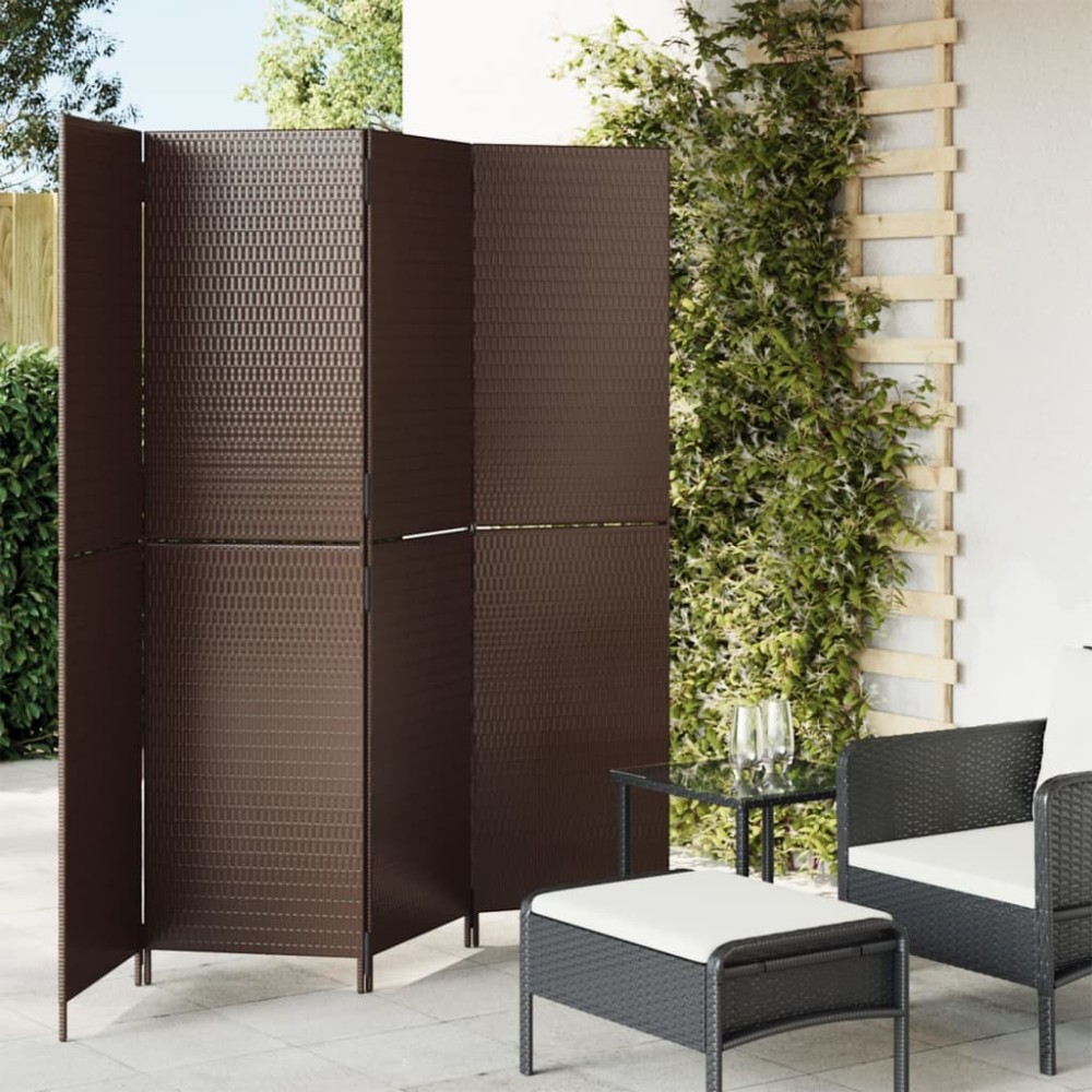 Room Divider 5 Panels Black Poly Rattan