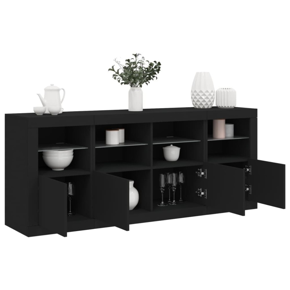 Sideboard with LED Lights Smoked Oak 163x37x67 cm