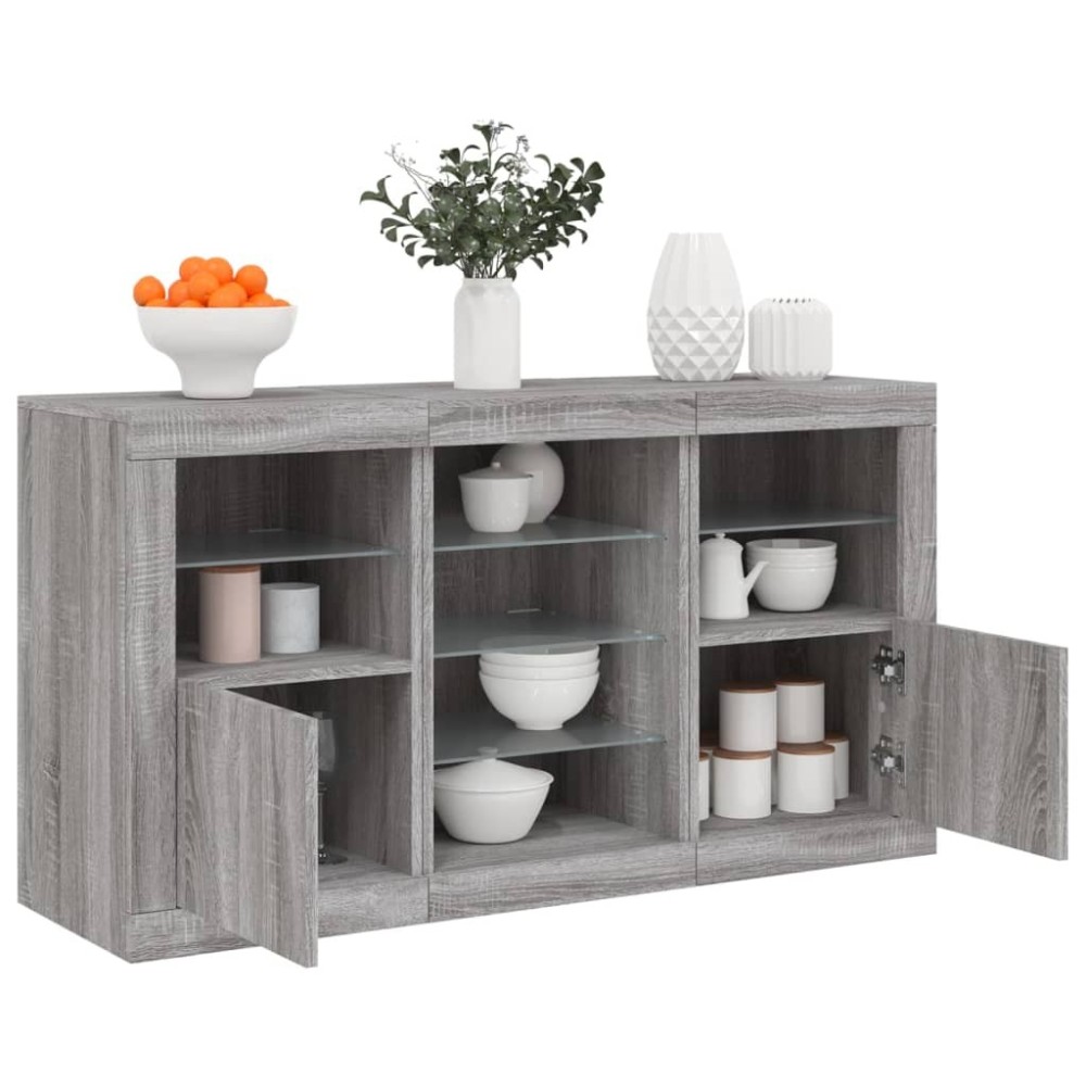 Sideboard with LED Lights Smoked Oak 123x37x67 cm