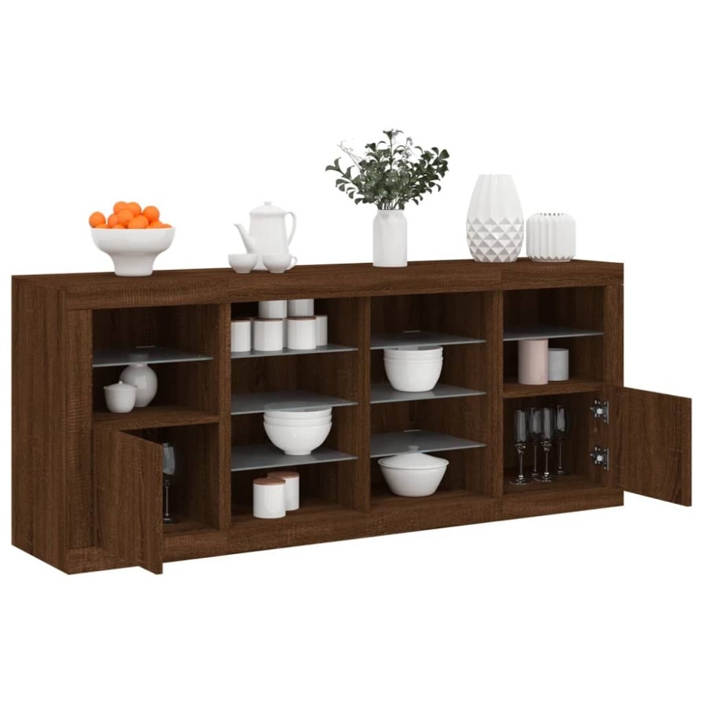 Sideboard with LED Lights Smoked Oak 163x37x67 cm