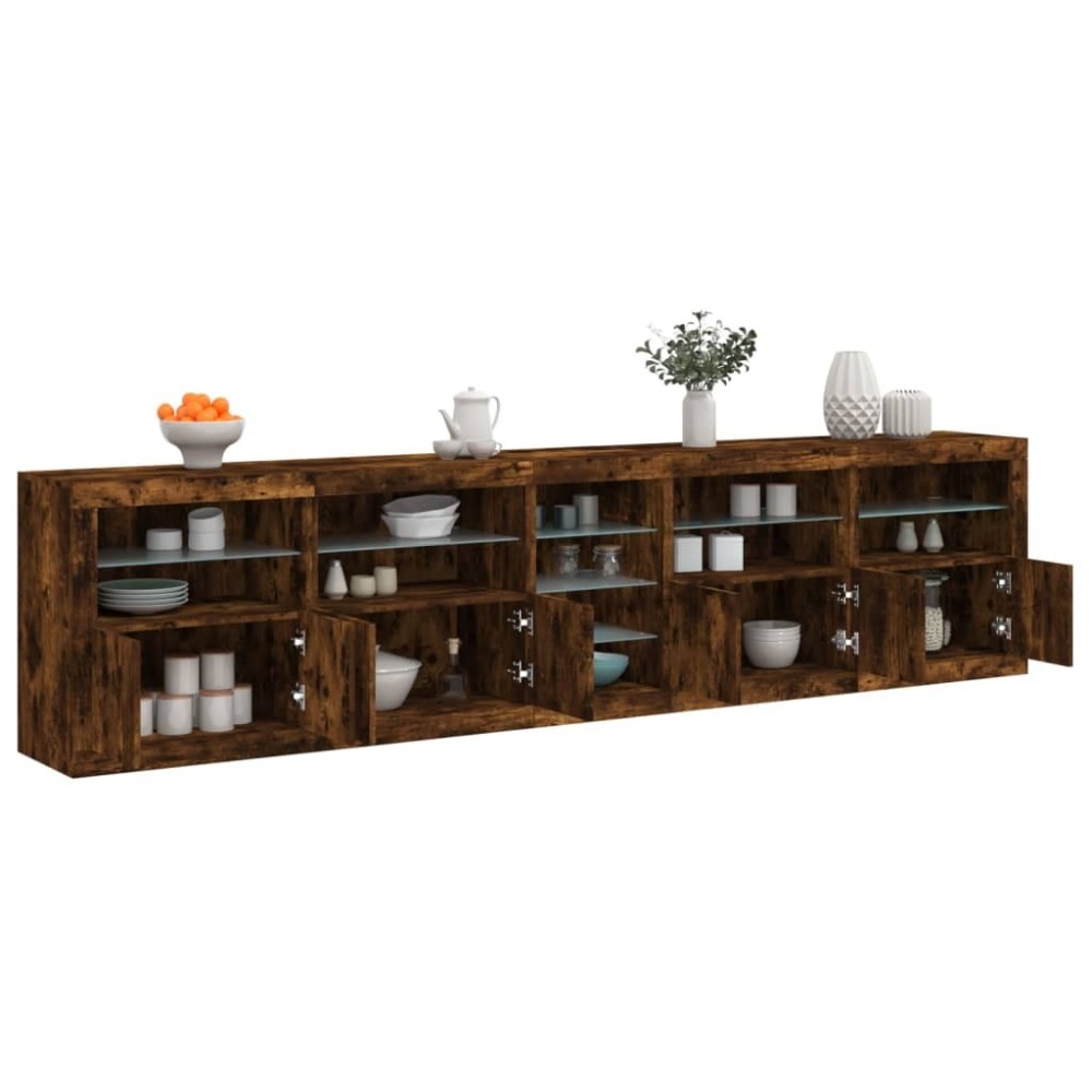 Sideboard with LED Lights Brown Oak 283x37x67 cm