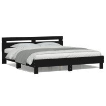 Bed Frame with Headboard and LED Lights Grey Sonoma 75x190 cm Small Single
