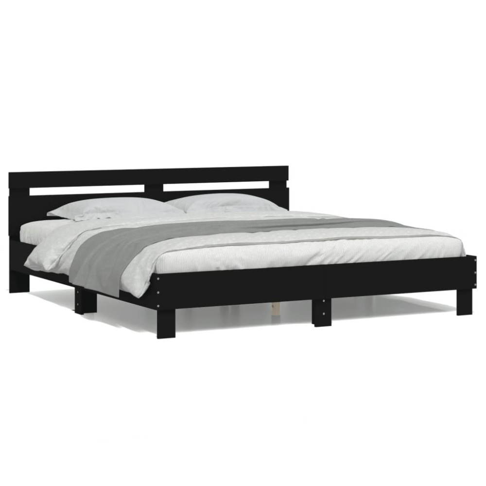 Bed Frame with Headboard and LED Lights Grey Sonoma 75x190 cm Small Single