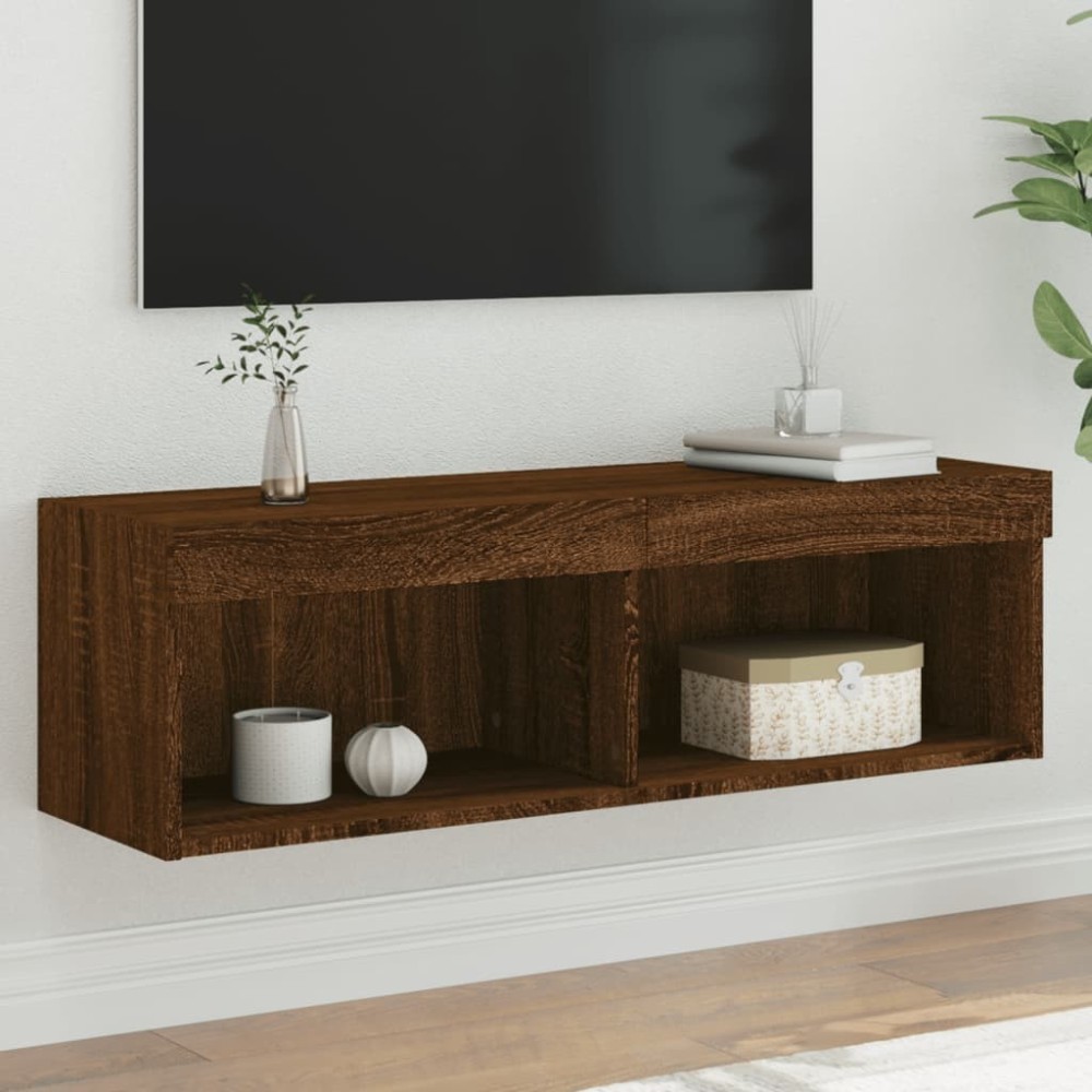 TV Cabinet with LED Lights Brown Oak 100x30x30 cm