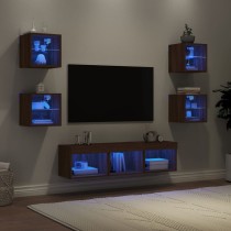 7 Piece TV Wall Units with LED Smoked Oak Engineered Wood