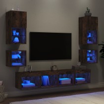 8 Piece TV Wall Units with LED Concrete Grey Engineered Wood