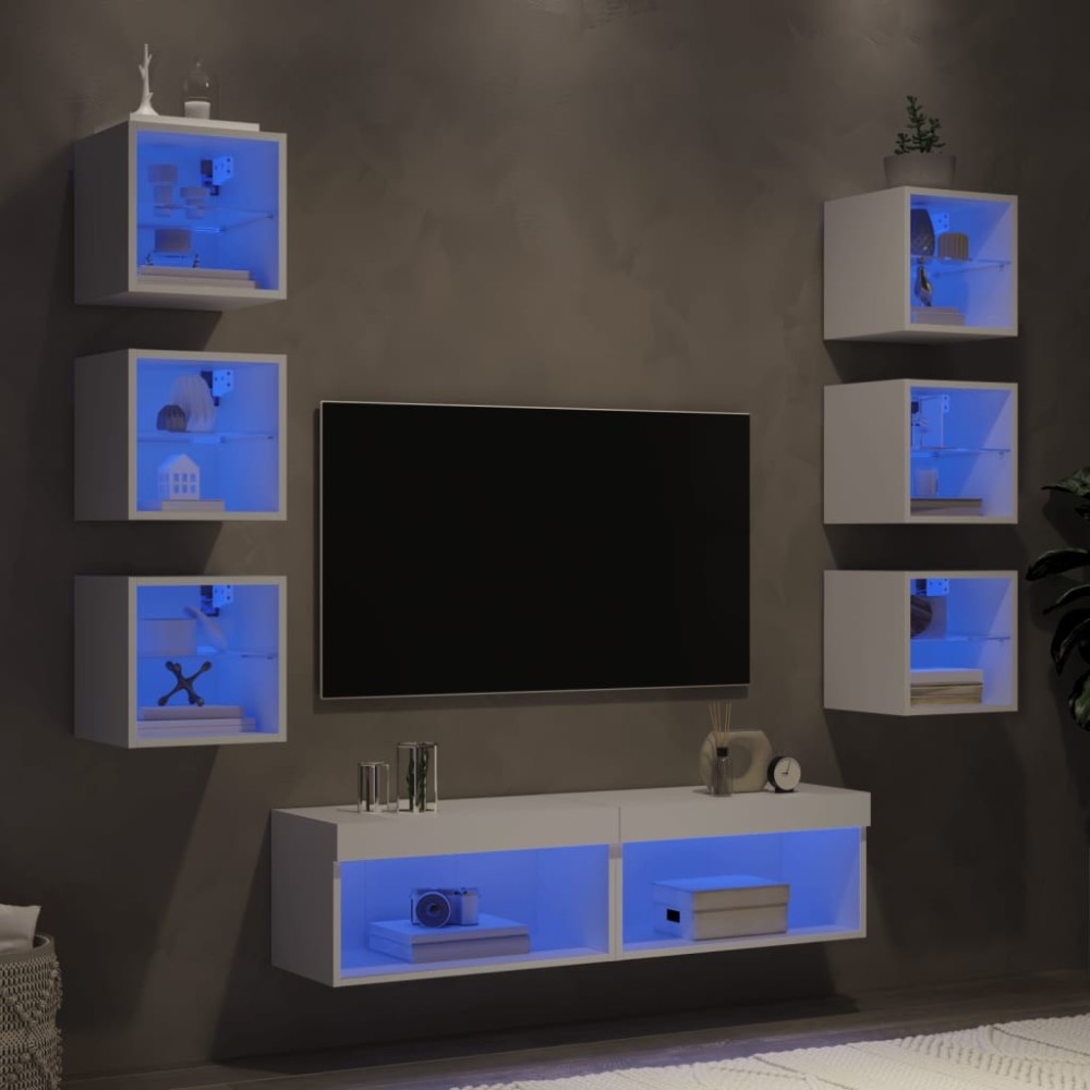 8 Piece TV Wall Units with LED Concrete Grey Engineered Wood