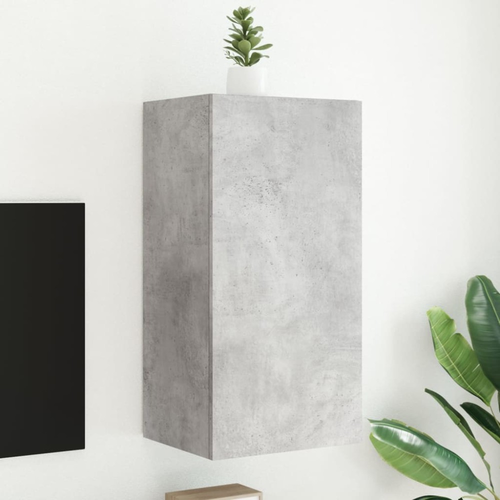 TV Wall Cabinet with LED Lights Concrete Grey 40.5x35x80 cm