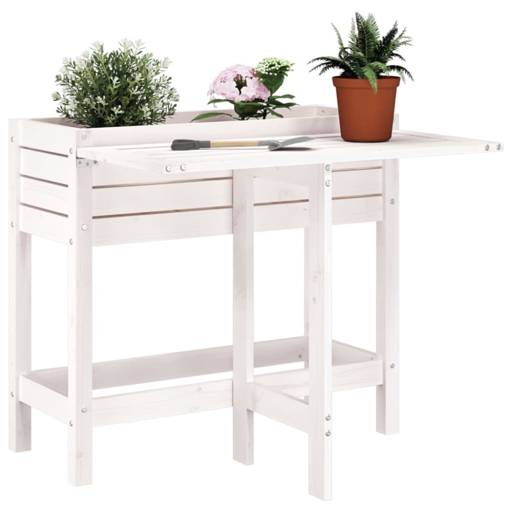 Garden Planter with Folding Tabletop Black Solid Wood Pine