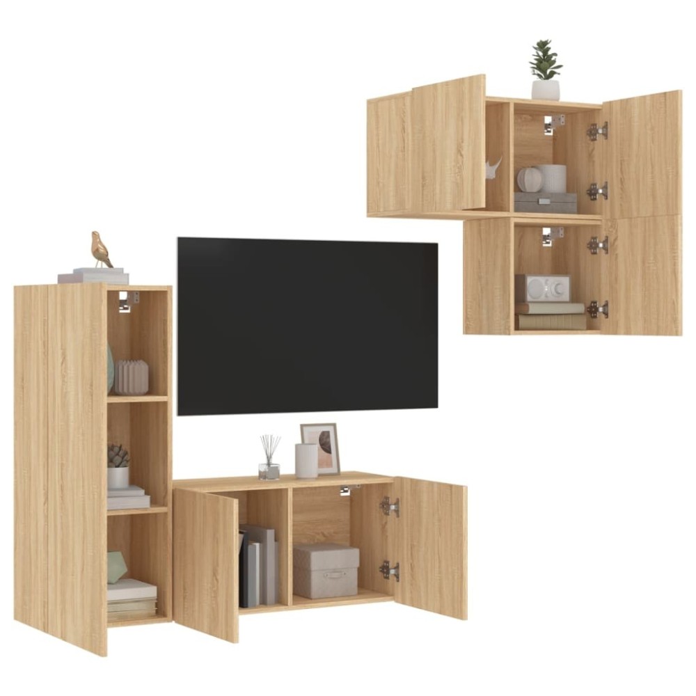 4 Piece TV Wall Units White Engineered Wood