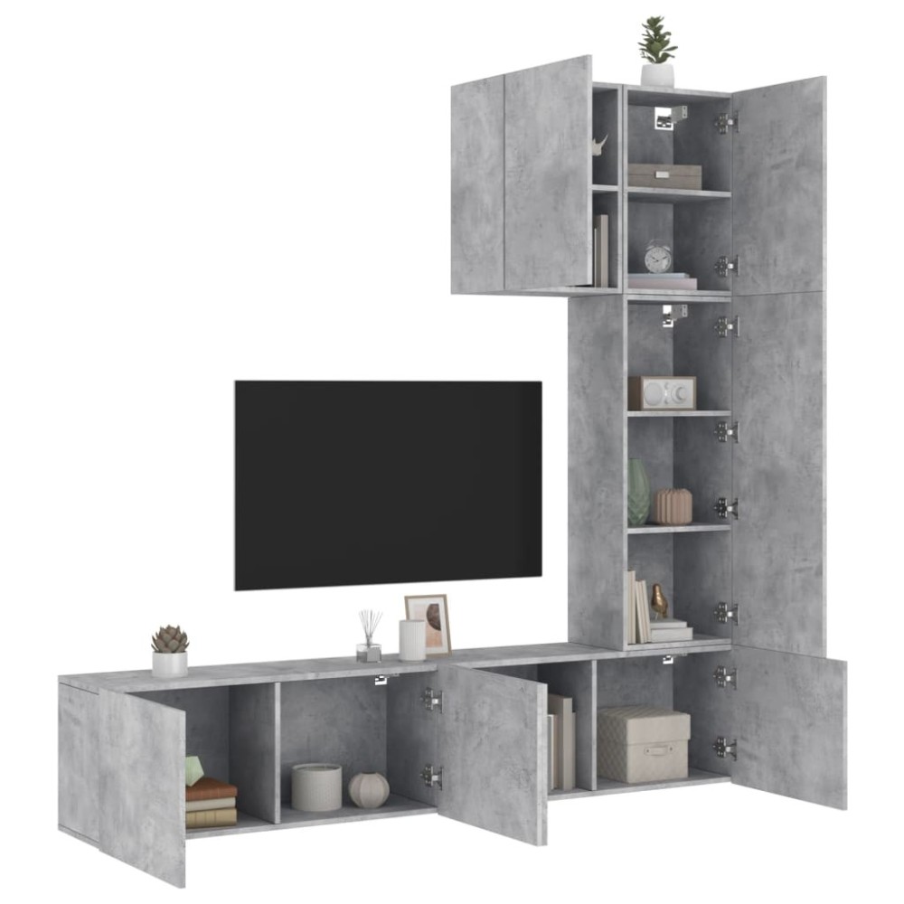 5 Piece TV Wall Units White Engineered Wood