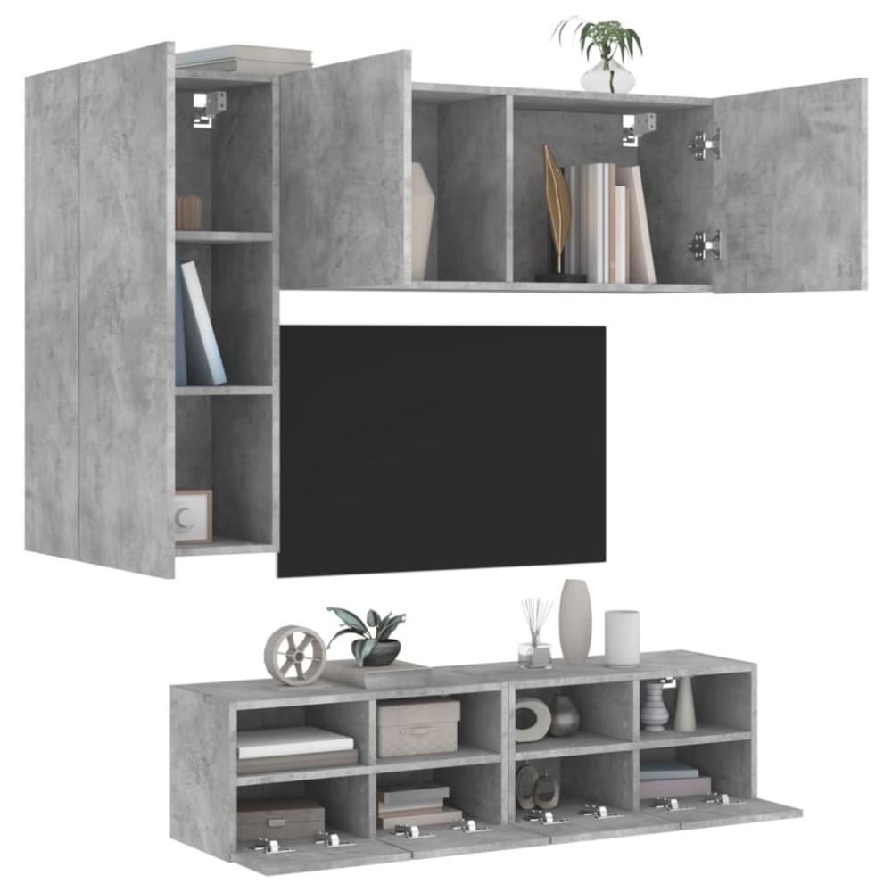 4 Piece TV Wall Units White Engineered Wood