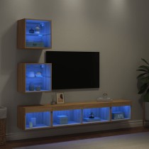 5 Piece TV Wall Units with LED White Engineered Wood