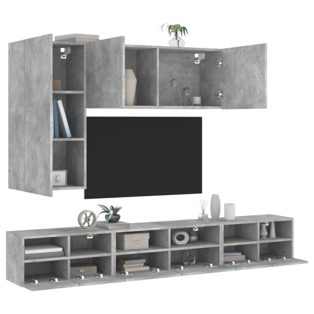 5 Piece TV Wall Cabinets Brown Oak Engineered Wood