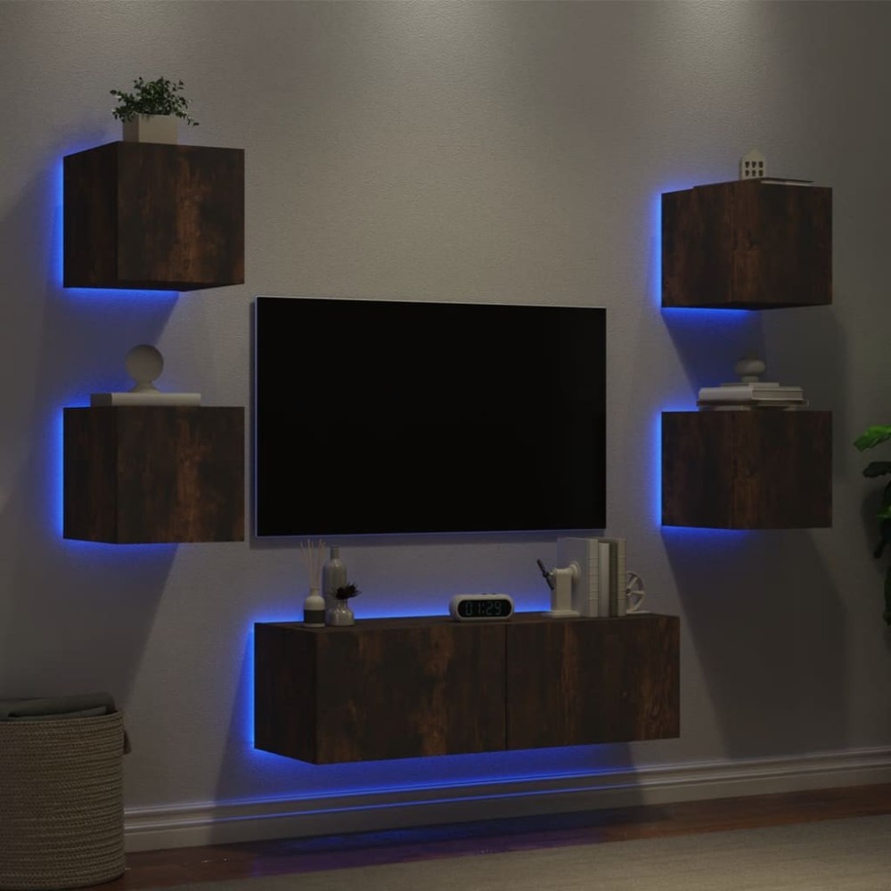 5 Piece TV Wall Cabinets with LED Lights Concrete Grey