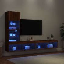 4 Piece TV Wall Units with LED Black Engineered Wood
