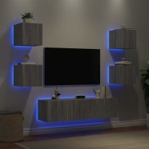 6 Piece TV Wall Units with LED Concrete Grey Engineered Wood