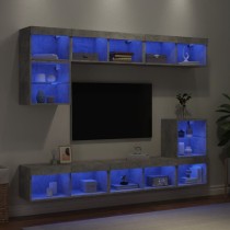 8 Piece TV Wall Units with LED Brown Oak Engineered Wood