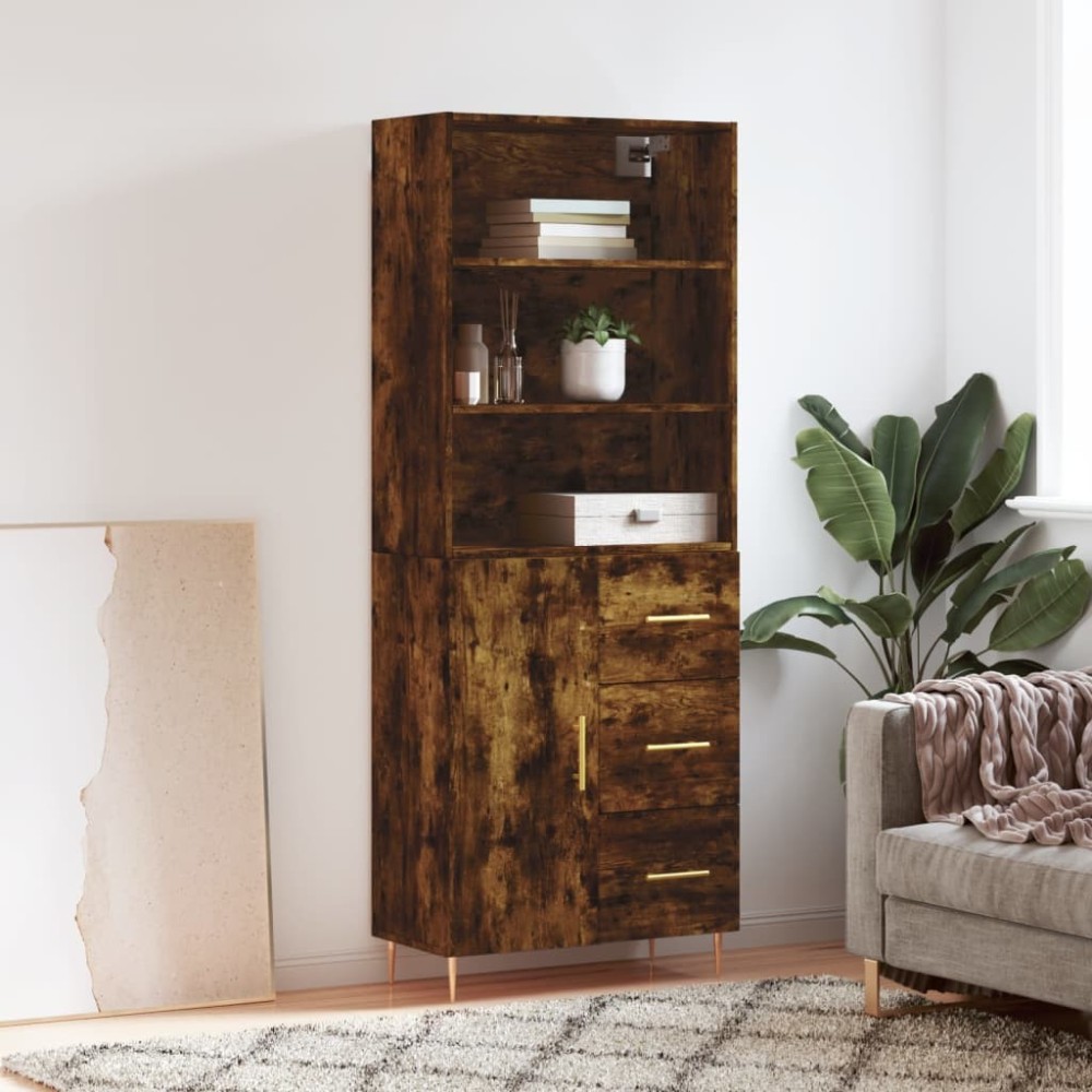 Highboard High Gloss White 69.5x34x180 cm Engineered Wood