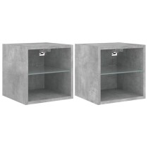 TV Wall Cabinets with LED Lights 2 pcs Concrete Grey 30x28.5x30 cm