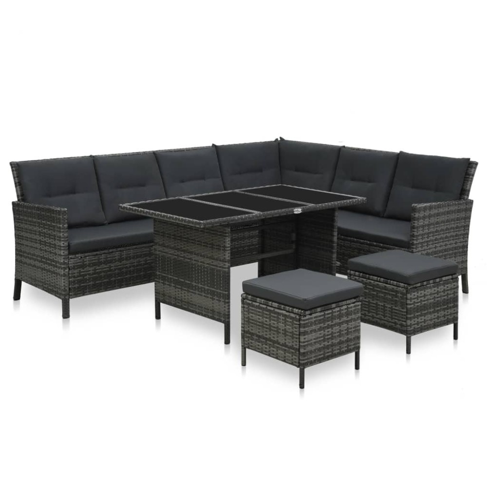 4 Piece Garden Lounge Set with Cushions Poly Rattan Grey