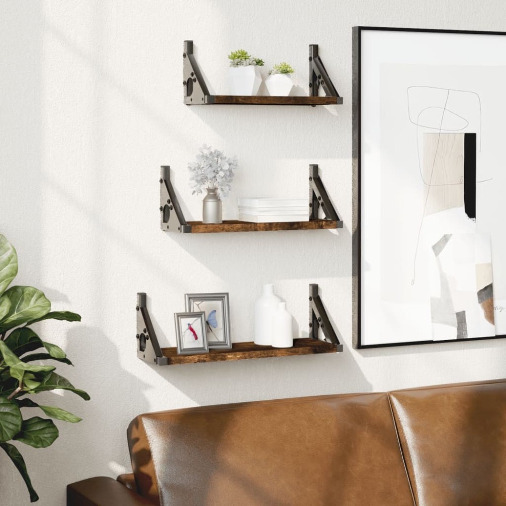 3 Piece Wall Shelf Set Sonoma Oak Engineered Wood