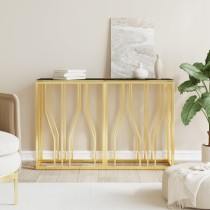 Console Table Silver Stainless Steel and Solid Wood Reclaimed