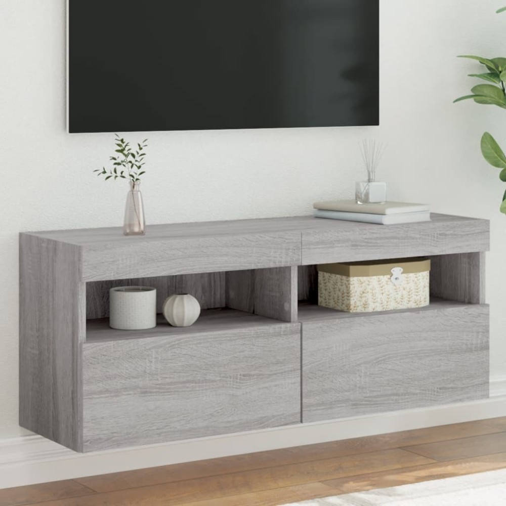 TV-Wandschrank mit LED-Leuchten Grau Sonoma 100x30x40 cm