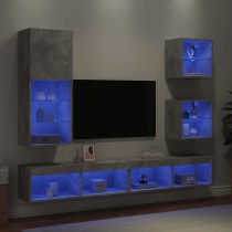 5-tlg. Wohnwand mit LED-Beleuchtung Räuchereiche Holzwerkstoff