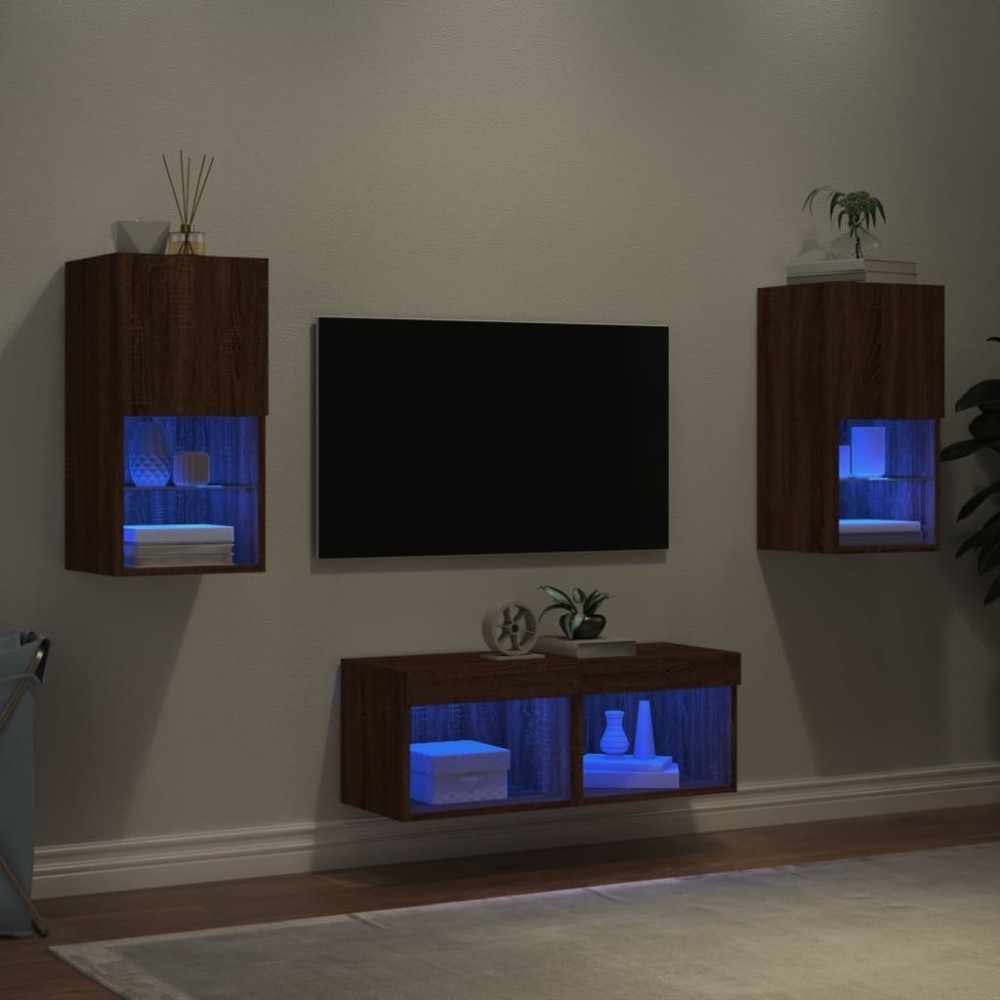 4 Piece TV Wall Cabinets with LED Lights Concrete Grey