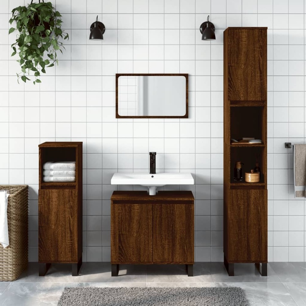 3 Piece Bathroom Cabinet Set Black Engineered Wood