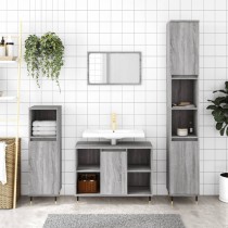 3 Piece Bathroom Furniture Set Black Engineered Wood