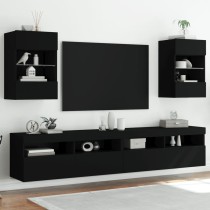 TV Wall Cabinet with LED Lights Brown Oak 40x30x60.5 cm