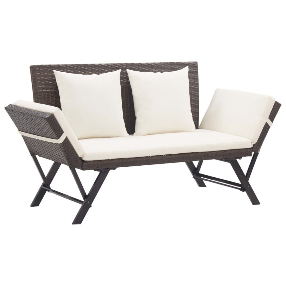 Garden Bench with Cushions Grey 176 cm Poly Rattan