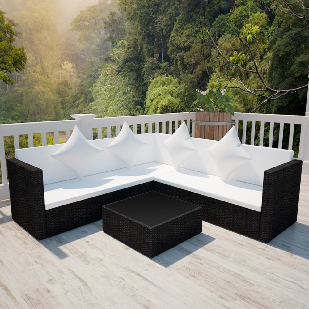 4 Piece Garden Lounge Set with Cushions Poly Rattan Grey