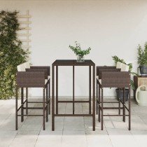 7 Piece Garden Bar Set with Cushions Black Poly Rattan